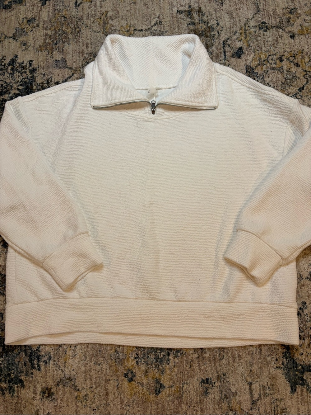 CALIA Women's Ribbed Textured Quarter Zip Pullover Pure White Sz XL